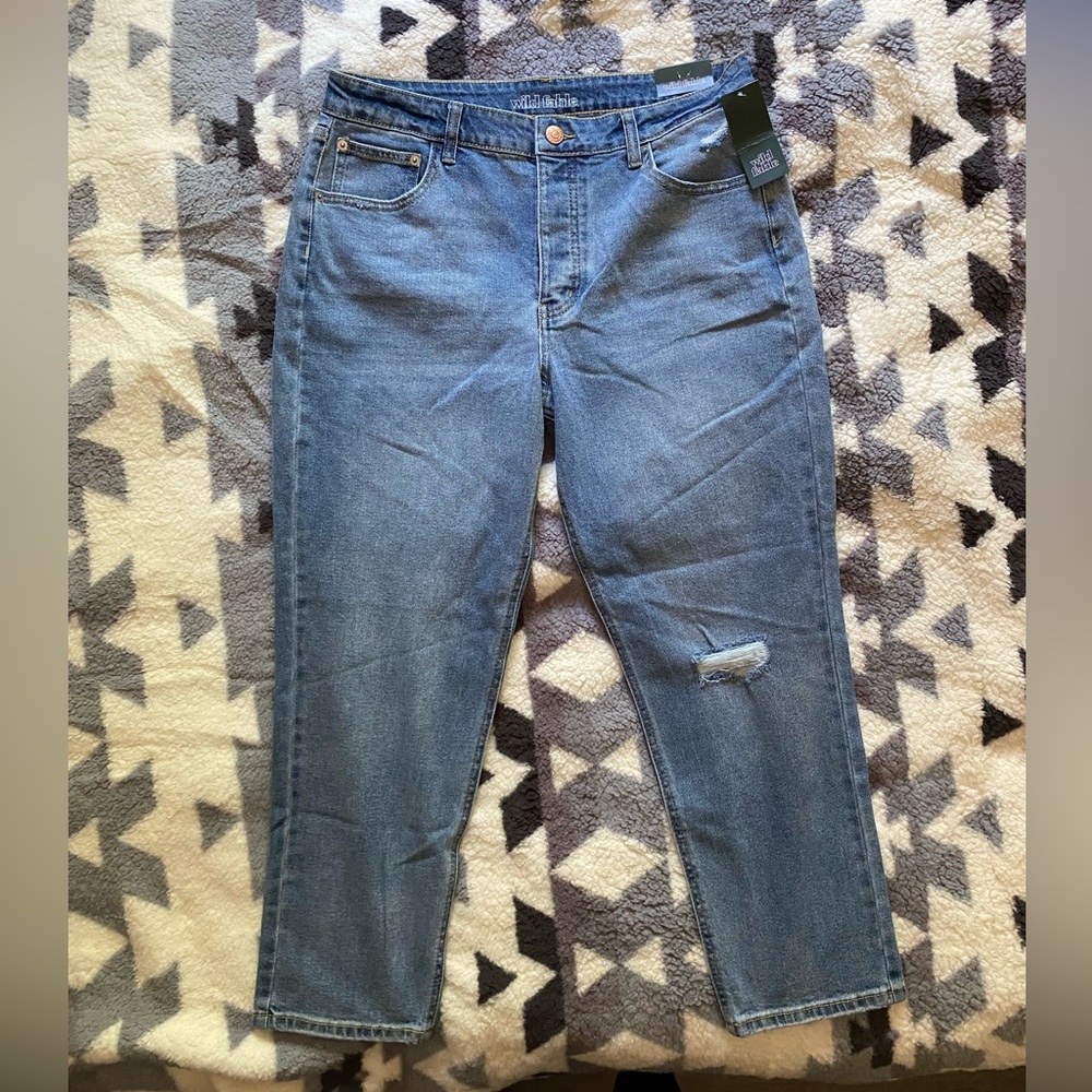Wild Fable Womens High Rise Girlfriend Jeans‎ Blue Distressed Size 14 NWT